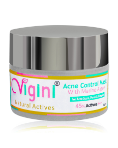 Vigini 45% Actives Anti Acne Clay Face Facial Pack Mask Men Women Boys Girls 50g | Pimple Scars Blemish Blackheads Remover Control Oil Sebum Pores Tightening (Salicylic Glycolic Hyaluronic) Acid Vitamin E Witch Hazel Green Tea Use with Cream Gel Kit Soap 