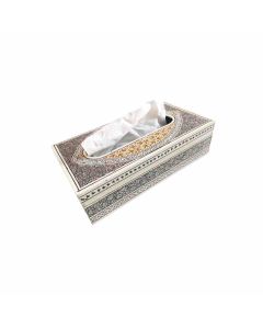 Kashmiri Paper Mache Wooden Tissue Box (White)
