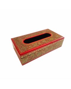 Kashmiri Paper Mache Wooden Tissue Box (Orange)