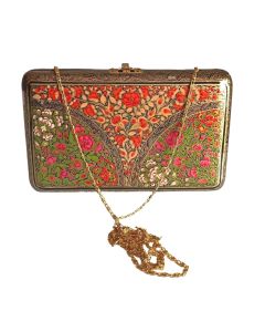Kashmiri Art Paper Mache Clutch or Sling Bag (Orange floral)