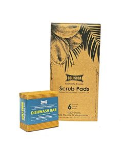 Goli Soda Natural Coconut Coir Round Stitched Dishwashing Scrub Pads and Probiotic Dish wash Bar - Exclusive Combo