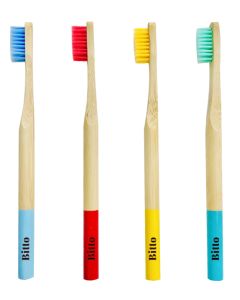 Bitto Blo Bamboo Toothbrush in 4 Colours with Soft Bristles antibacterial and biodegradable- Adult Pack (4 Adult Bamboo Toothbrush)