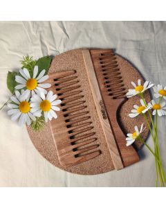 Organic Wooden (Neem Wood) Combs, Pack of 2 [Detangling Shower Comb + Handle Comb]