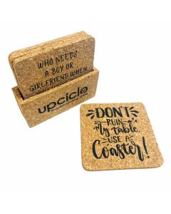 Natural and Sustainable Quotes Cork Coasters with holder (set of 4 - Square)